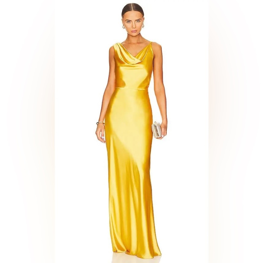 Veronica Beard “Sanderson” Yellow Satin Evening Gown